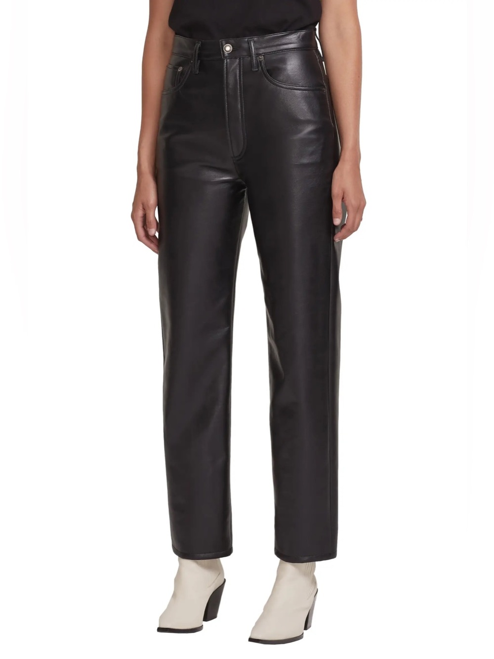 AGOLDE '90s Pinch Waist Recycled Leather High Waist Black Pants Sz 24 $348